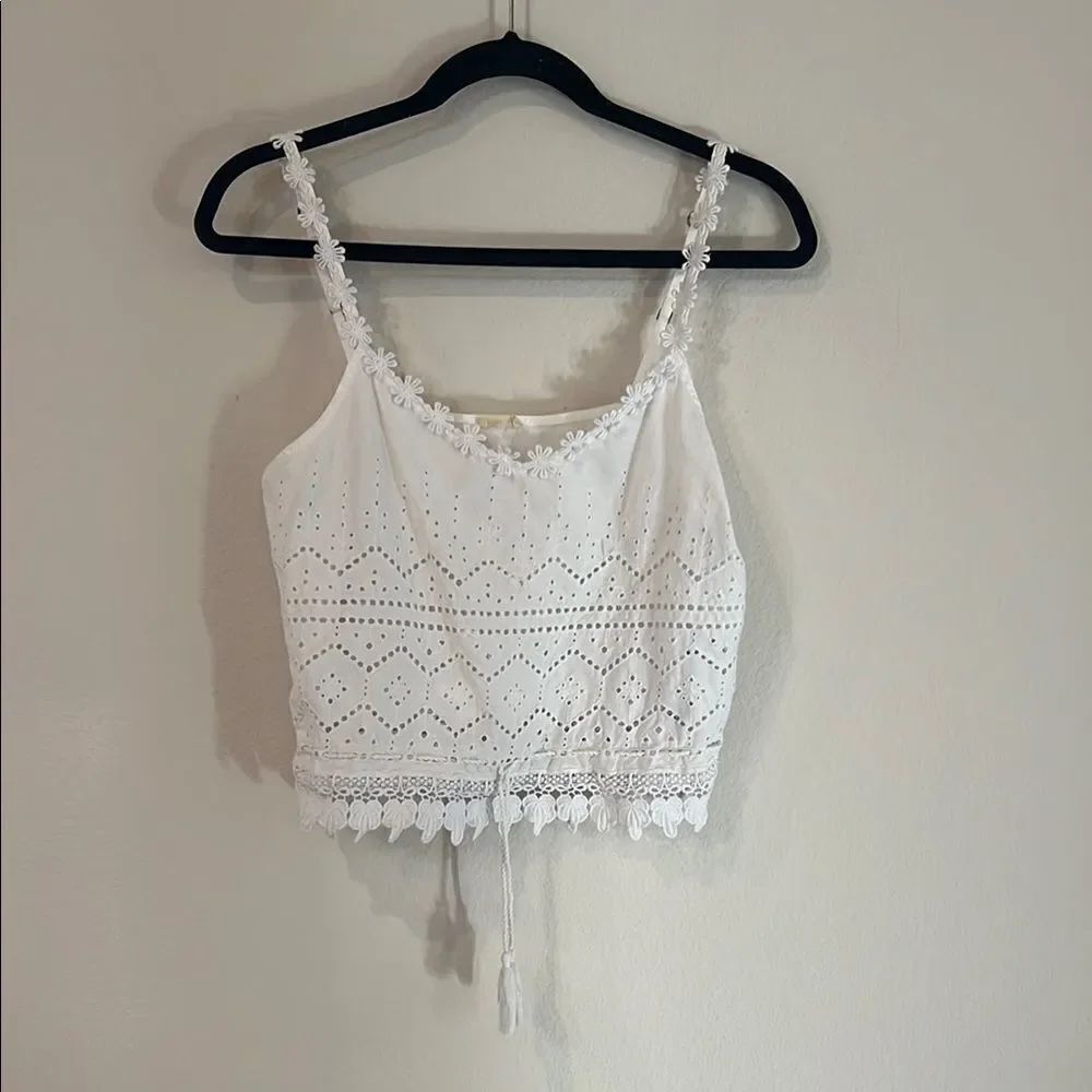 White Lace Cropped Tank Top
